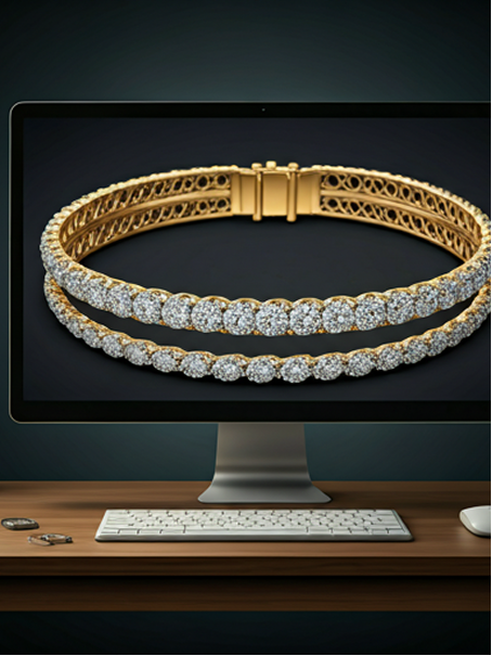 3D render of a diamond bracelet on the artisan's workstation display