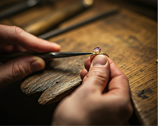Master jeweler at the workbench in our NYC atelier